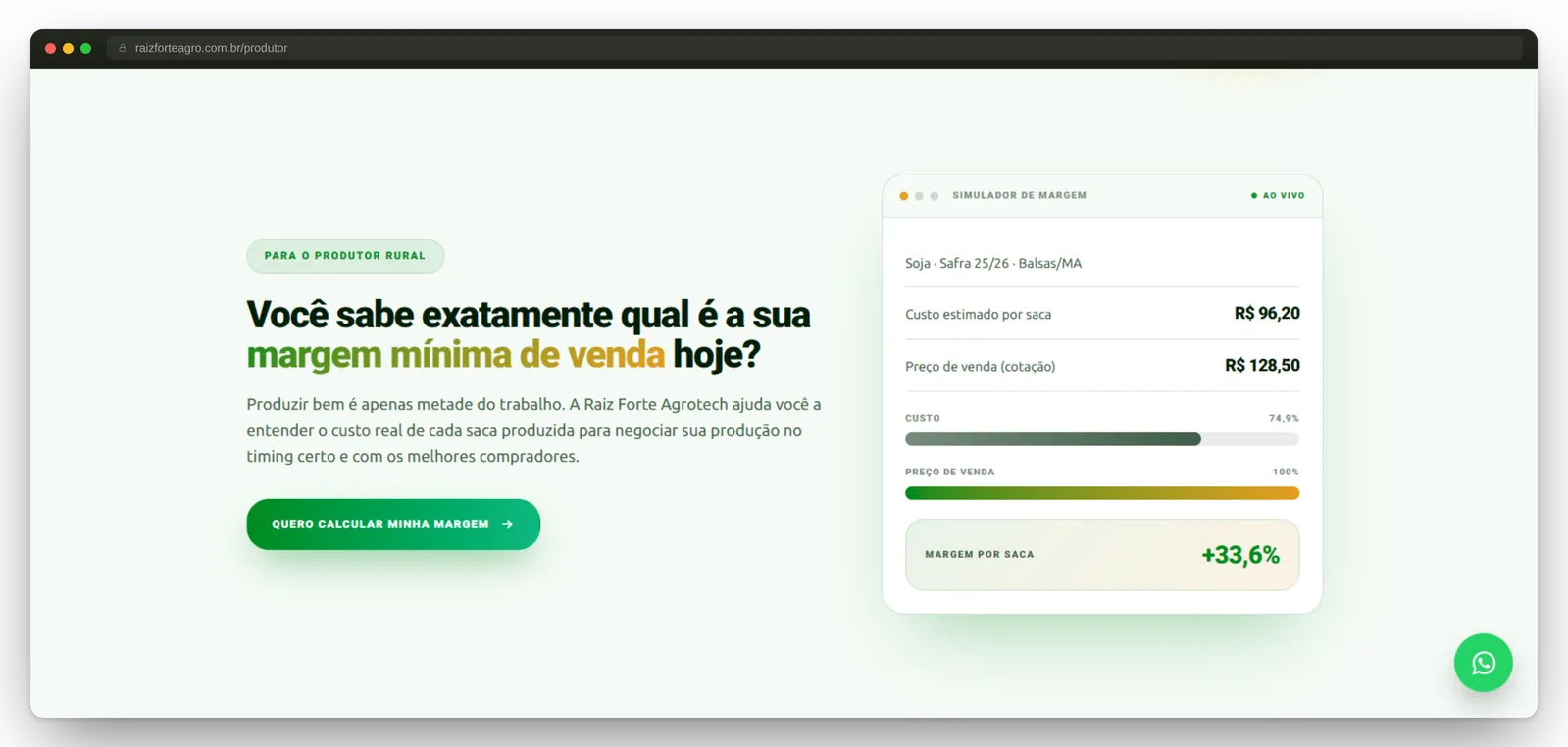 Página inicial do site institucional da Raiz Forte Agro, plataforma de comercialização agrícola desenvolvida pela Donatto Dev — screenshot 2